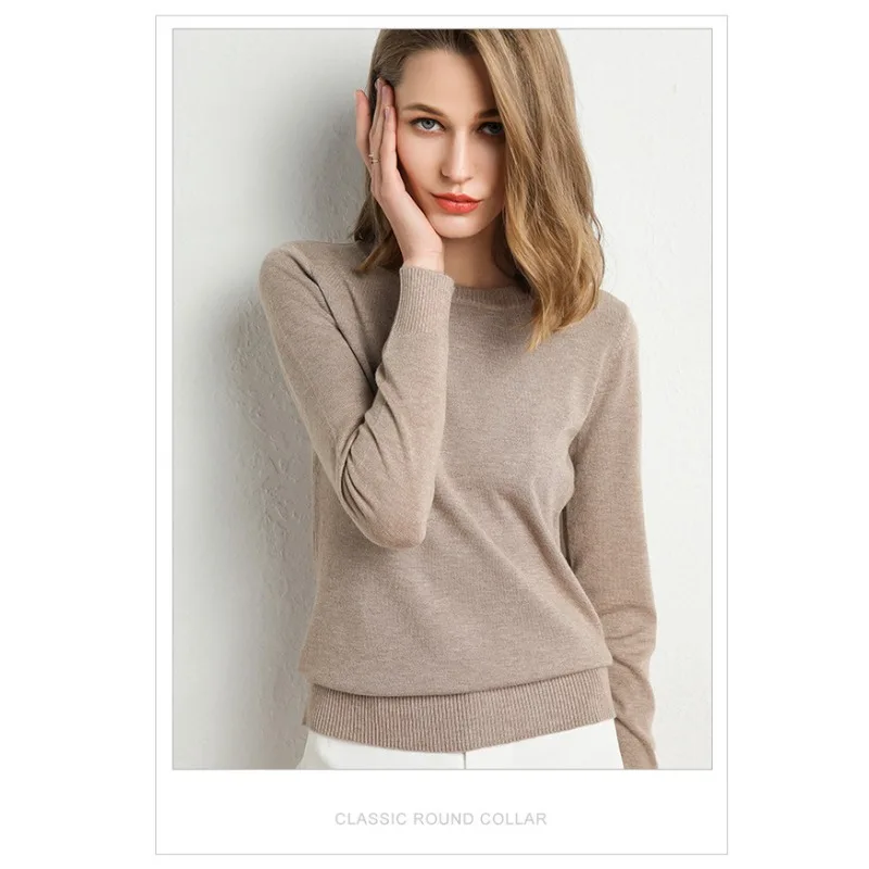 

2025 Women O-Neck Sweater Wool Base Layer Pullover Tops Long Sleeve Slim Knitted Jumpers Autumn Winter New Comfortable Sweaters