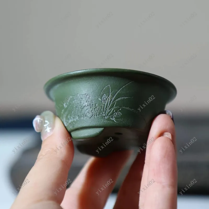 Mini Carved Ceramic Bonsai Pot Dragon Pattern Breathable Clay Planter Home Office Desktop Decor