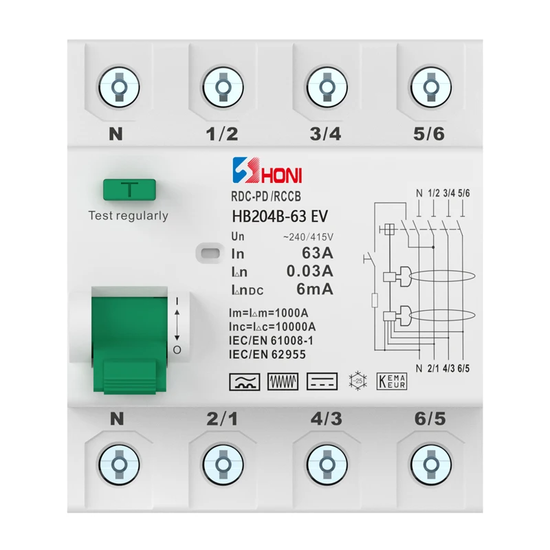 certified 4-pole TYPE B RCCB for EV CHARGER 6mA DC RCD circuit breakers