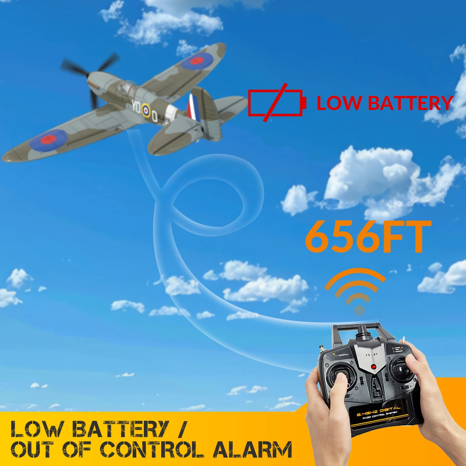 طائرة VOLANTEXRC RC ذات 4 قنوات تعمل بالتحكم عن بعد، طائرة مقاتلة Spitfire RTF مع Aileron، Gyro، Aerobatics و3 أوضاع سهلة الطيران