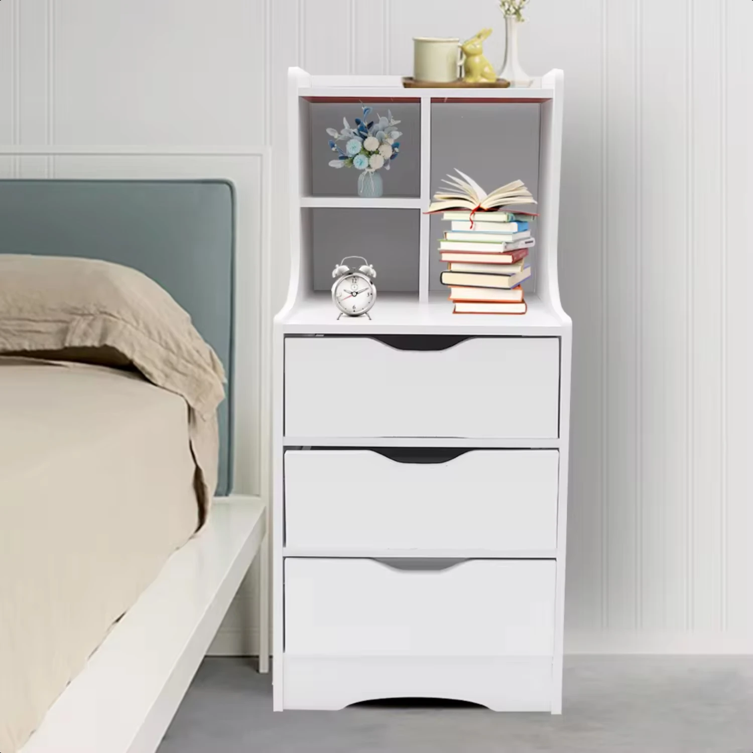 

New Bedside Table Shelf Books Plants Display Cabinet 3 Drawers End Side Table Organizer Dresser Nightstand