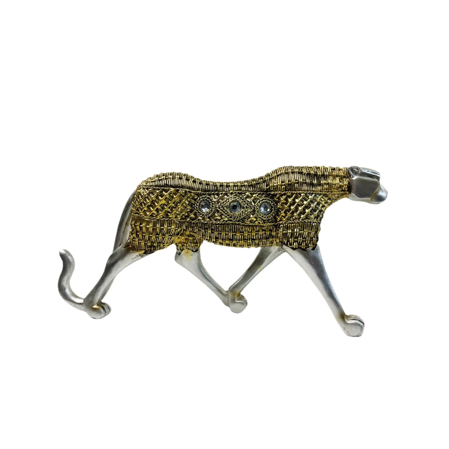Creative Rattan Weave Leopard Figurine Resin Decor Living Room Office Model Home Ornament