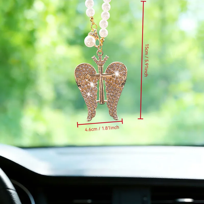 1 Piece Alloy Rhinestone-Embellished Angel Wings Pendant for Car Rearview Mirror, Door Handle, or Bag Decoration