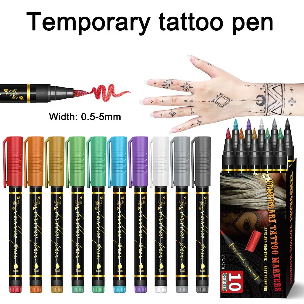 10 Colors Art Markers Waterproof Washable Body Paint Tattoo Markers for Club Makeup Xmas Glow Party Halloween Painting