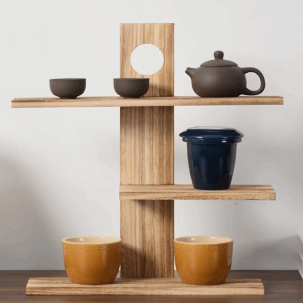 3-4 Layers Chinese Style Storage Holders Solid Wood Tea Set Tea Cup Display Shelf Multi-Layer Retro Design Antique Stand