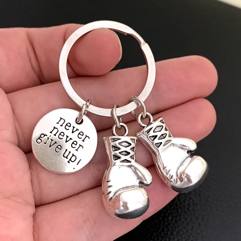 Boxing Glove Charm Jewelry, Boxing Gifts, Boxing Charm Metal Keychain Car Accessory, Gifts for Boxers, Never Give Up Charm