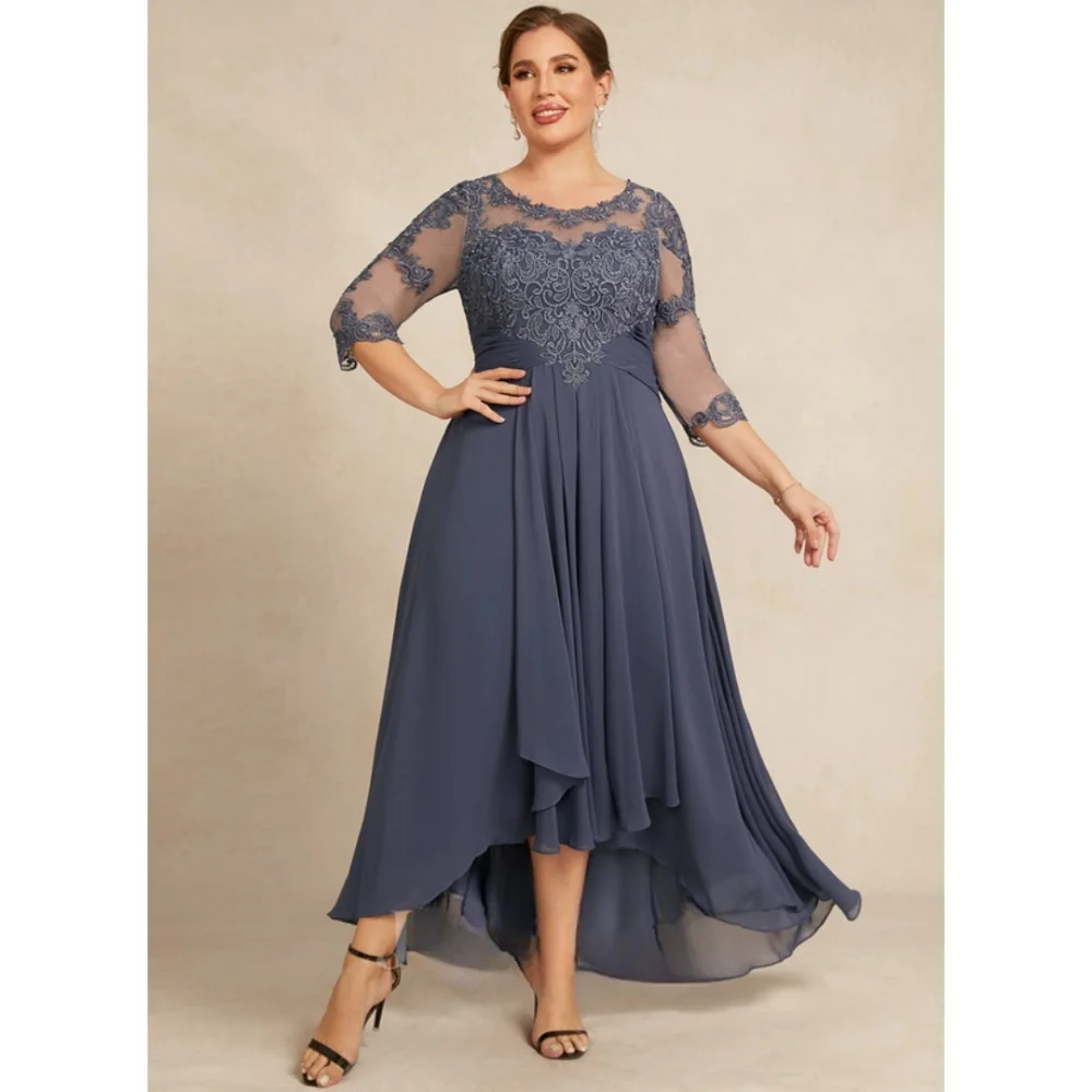 Cathy Flowers Embroidery O-Neck Wedding Dresses Chiffon Long Sleeves vestidos de noche Ankle-Length Customized Formal Evening