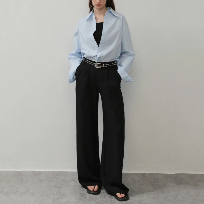 HKSH Summer New Women Wide Leg Pants Wrinkle-Resistant High-End Draped Elegant Fashion Simple Style Chic Casual Versatile HK9728