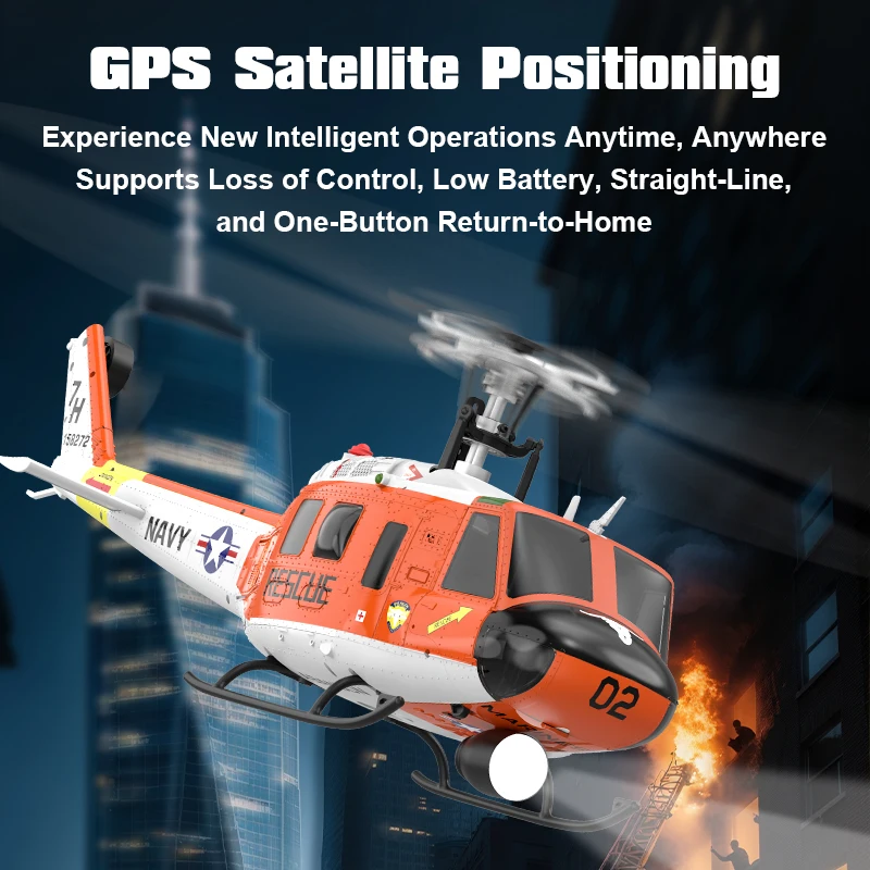 Yuxiang F07S Remote-Controlled Armed Combat Helicopter UH-1 Huey RC Model Aircraft Scale Model GPS Auto Return Outdoor Toy