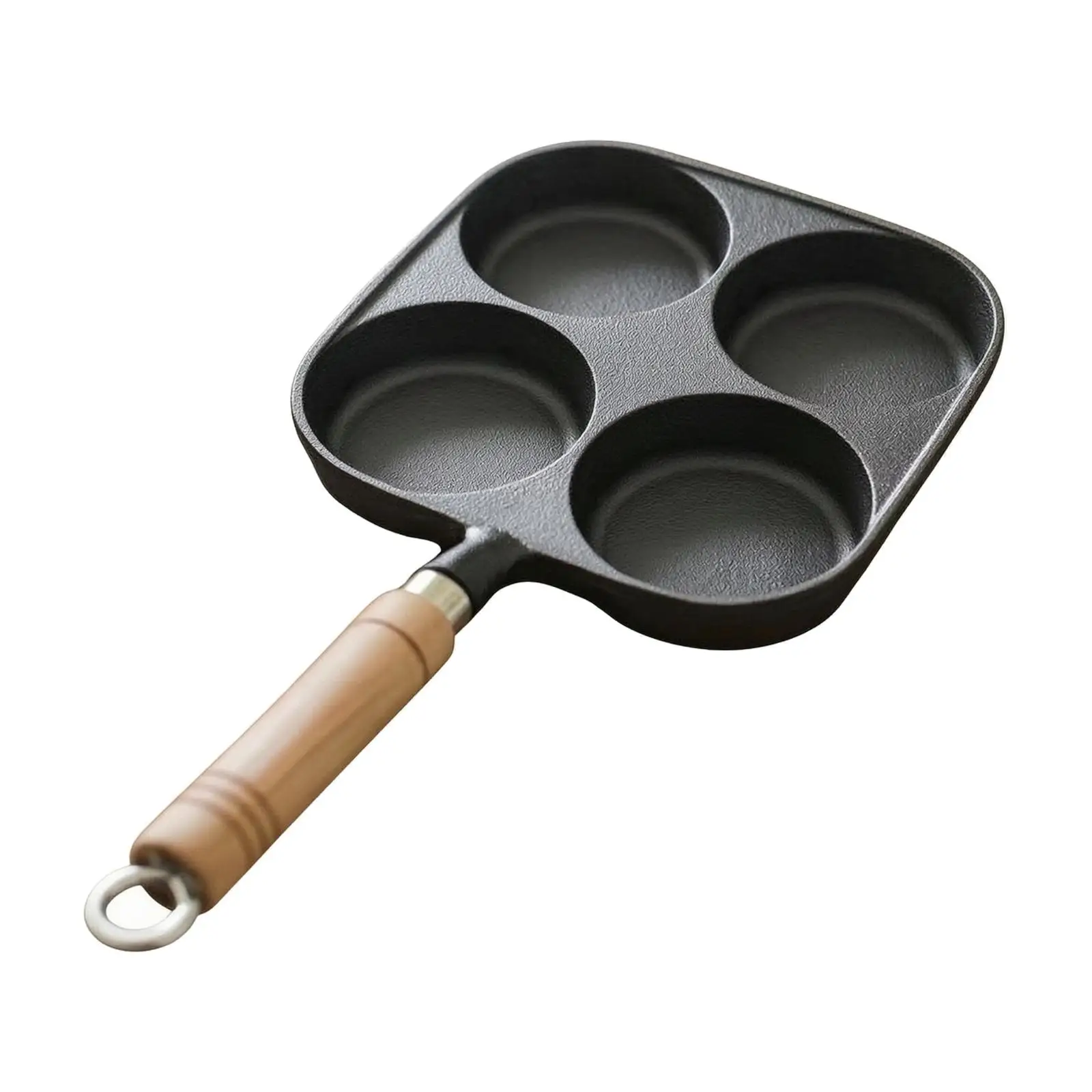 Skillet Cast Iron Breakfast Cooking Pan with Round Wells Multi-Compartment Cast Iron Skillet with Wooden Handle