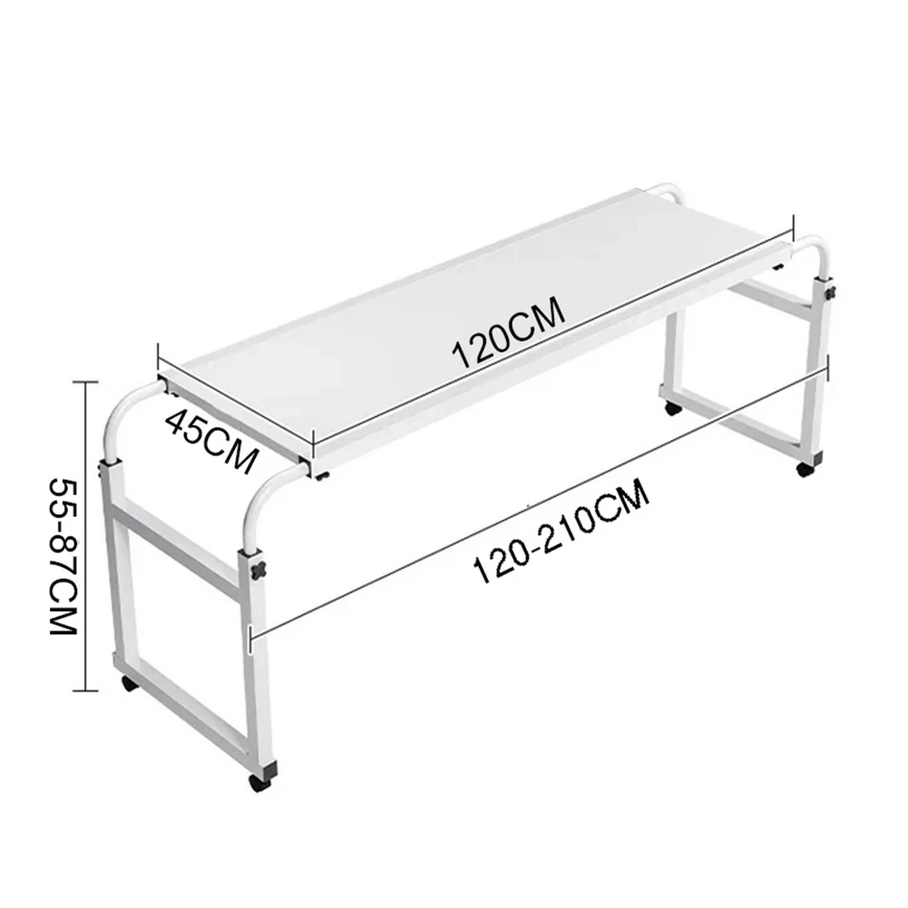 طاولة فوق السرير بعجلات، طاولة فوق السرير قابلة للتعديل مع 4 عجلات قابلة للقفل، طاولة كمبيوتر محمول بتصميم حافة منحنية