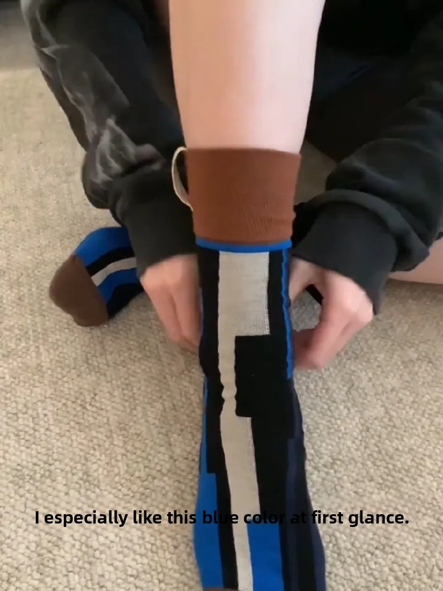 Modne Retro Abstrakcyjne Patchworkowe Skarpetki do Połowy Łydki Kreatywne Personalizowane Dziewczęce oes High Street Nie Można Się Wyjąć z Niej Wyjąć Modne Węzły