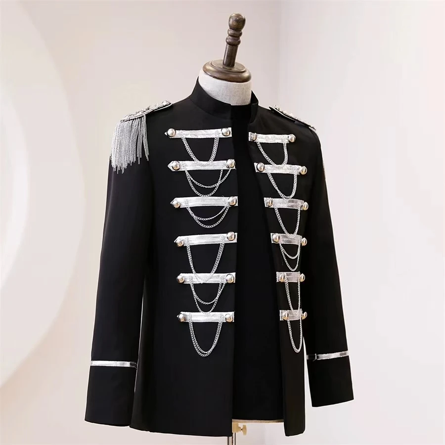 Male Personality Silver Edge Tassel Casual Suit Coat Male Singer Dance Team Stage Performance Costume Model Runway Clothing