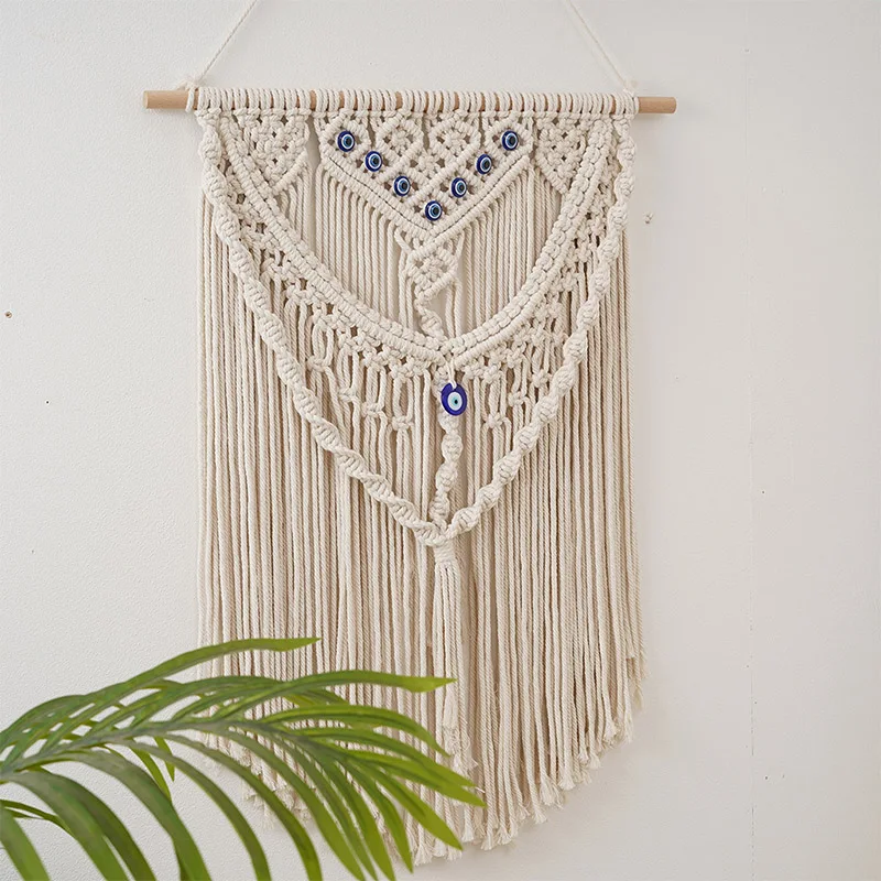 Bohemian Macrame Wall Hanging Tapestry Evil Eye Decor Handwoven Cotton Cord Wall Art for Living Room Bedroom Home Decoration