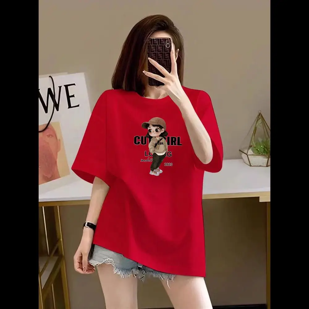 Pure Cotton Short Sleeve Women's T-shirt Summer Loose Dopaamine Candy Color Matching Sister's Group Friend's Class Uniform Top