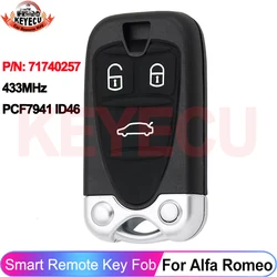 KEYECU 433MHz ID46 Chip For Alfa Romeo 159 Brera Spider 2005 2006 2007 2008 2009 2010 2011 Smart Fob Key Remote P/N: 71740257