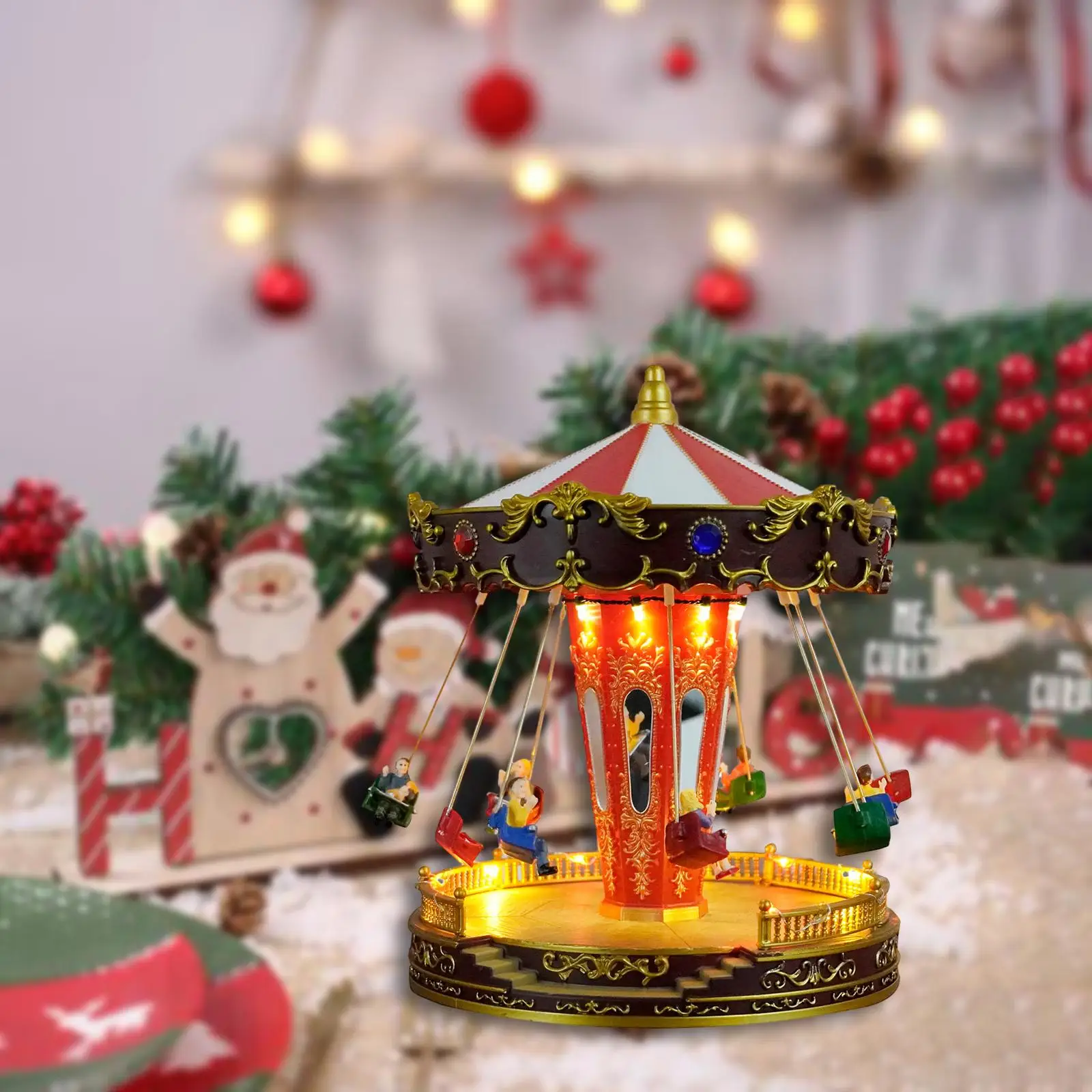 Christmas Carousel Figurines Decoration Music Box Rotatable Table Centerpiece