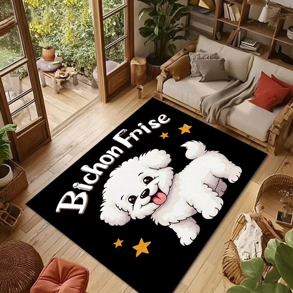 Cute Bichon Frise Door Mat, Cartoon White Puppy Floor Rug, Pet Lover Welcome Carpet, Non-slip Home Entrance Decor for Dog Owners