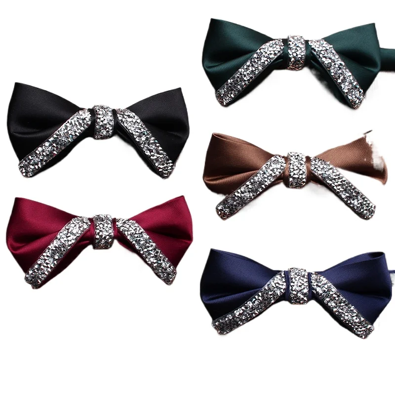 Solid color diamond decorated bow tie for men's fashionable and trendy shirt, suit, banquet, wedding accessories, bow tie