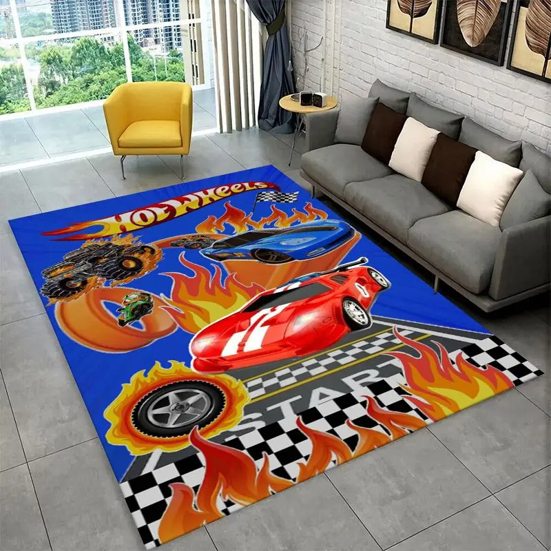 Racing Car H-Hot Wheels MOTO Non-Slip Area Rug for Living Room,Bedroom,Playroom,Soft Carpet Floor Mat Home Decor Rug  Room