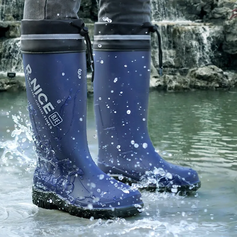 

2026 Black Durable Drawstring Non-Slip Rain Shoes Men's Waterproof Shoes Adult Non-Slip Fishing High Boots Fishing Gear