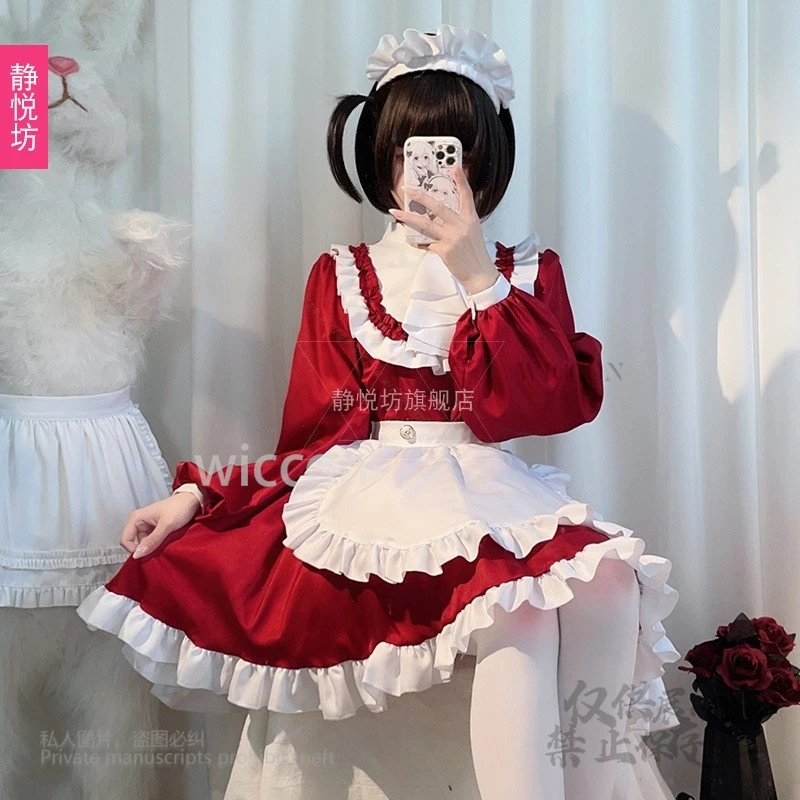 Estilo japonés Y2K Jirai Kei Cat Kawaii negro blanco manga larga Anime Cosplay disfraz vestido de sirvienta vestido de lujo mujer cómic