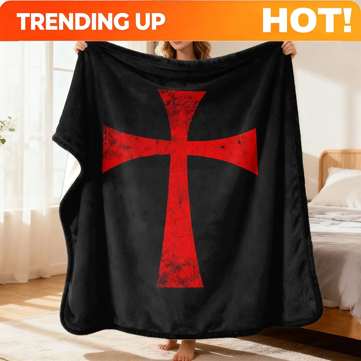 Customize Festive Templar Knight Group Flannel Blanket - Comfortable And Soft Digital Print Featuring a Red Cross, Ideal for Yea