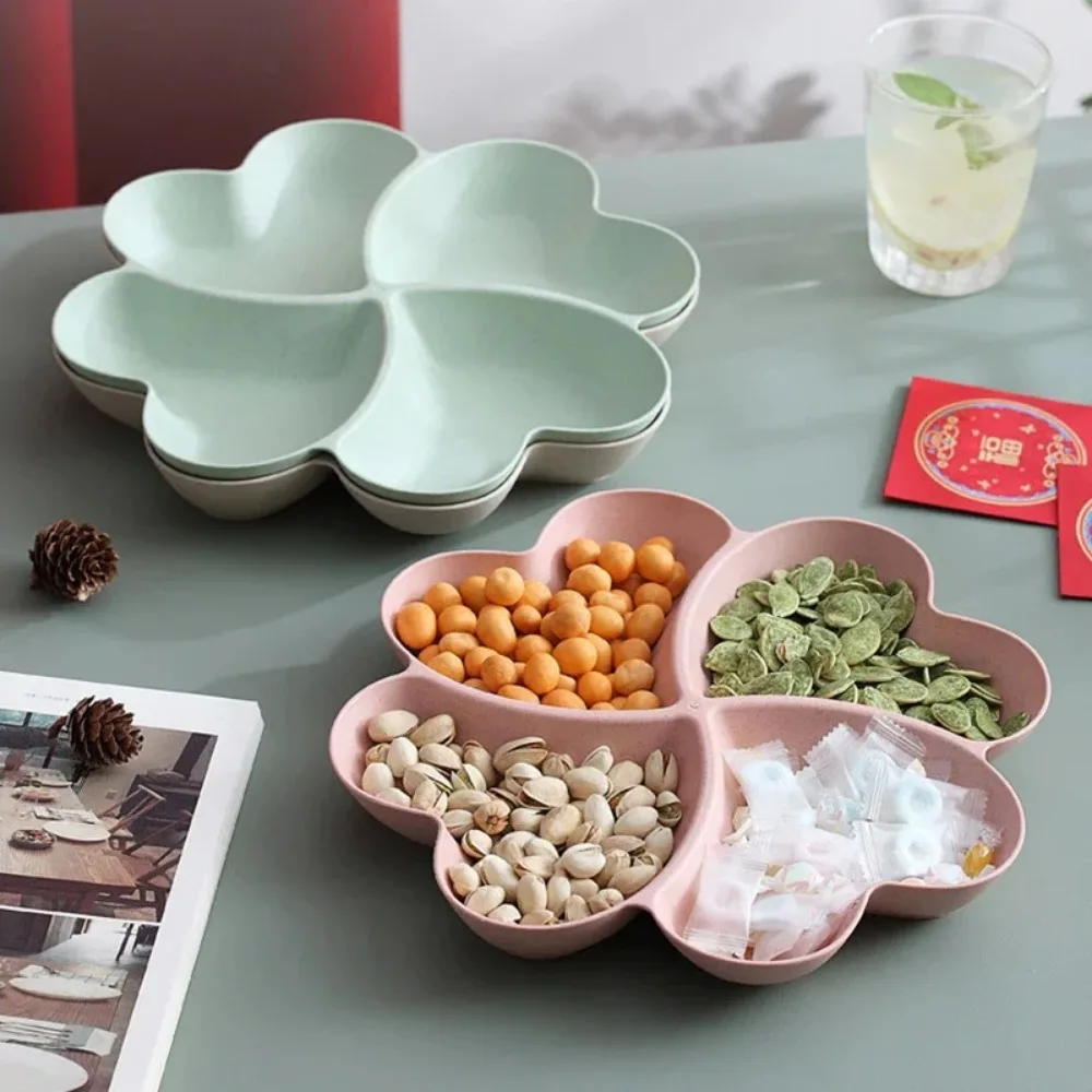 4-grid Fruit Plate Tray Heart Shaped Creative Plates Storage Box Dried Fruit Snack Plates Divided Candy Dessert Plate Container