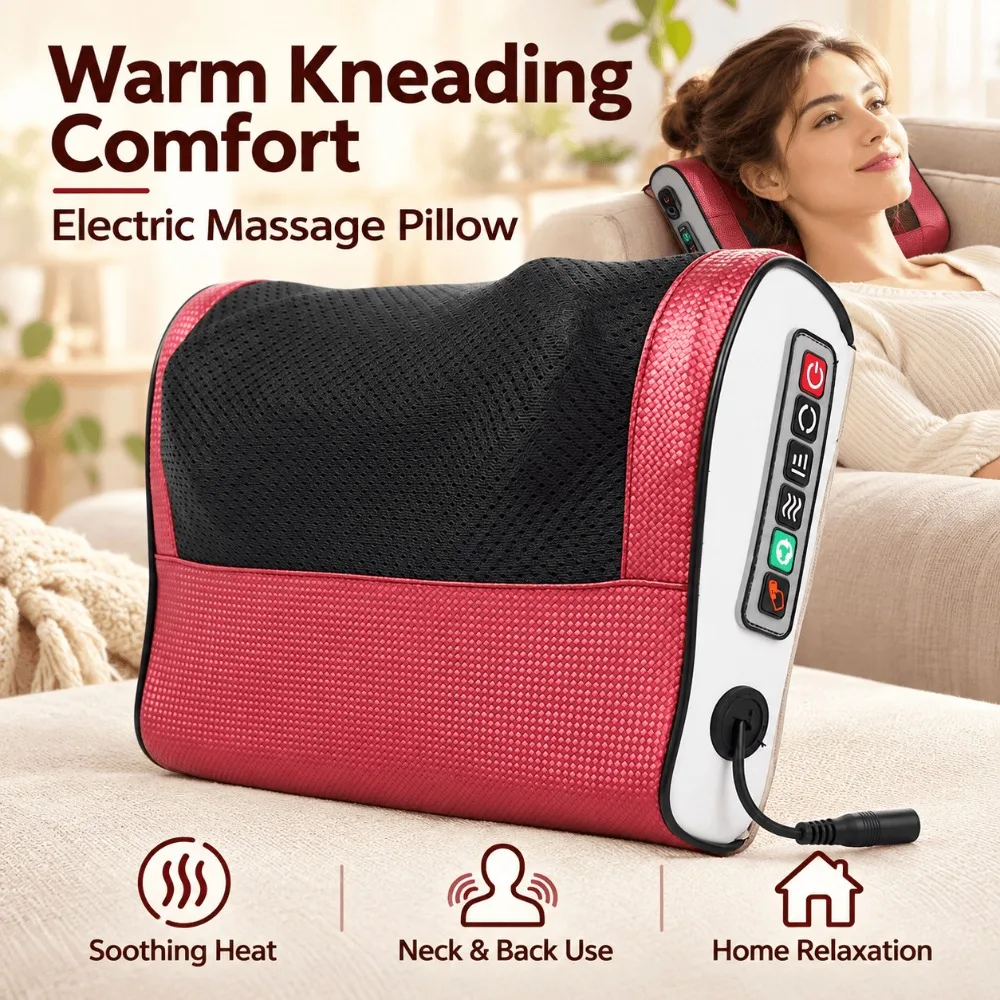 Shiatsu Massage Pillow, Electric Neck Shoulder Back Massager with Heat, 6 Massage Modes and 3 Intensity Levels, for Home Office