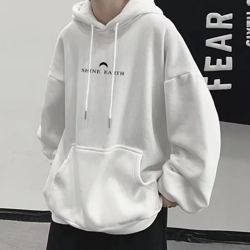 【M-8XL Hoodies】Men Oversized Hoodie Loose Japanese simple alphabet moon Print Couple Hoodies