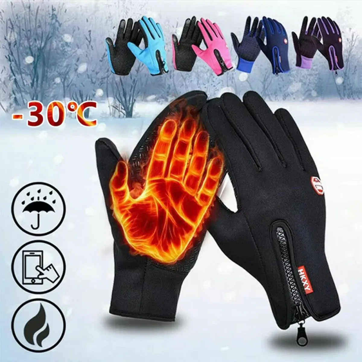 Winterwarme Touchscreen-Handschuhe für Damen und Herren, rutschfestes Reißverschluss-Design für Outdoor-Sportarten, Angeln, Skifahren, Radfahren, Snowboard