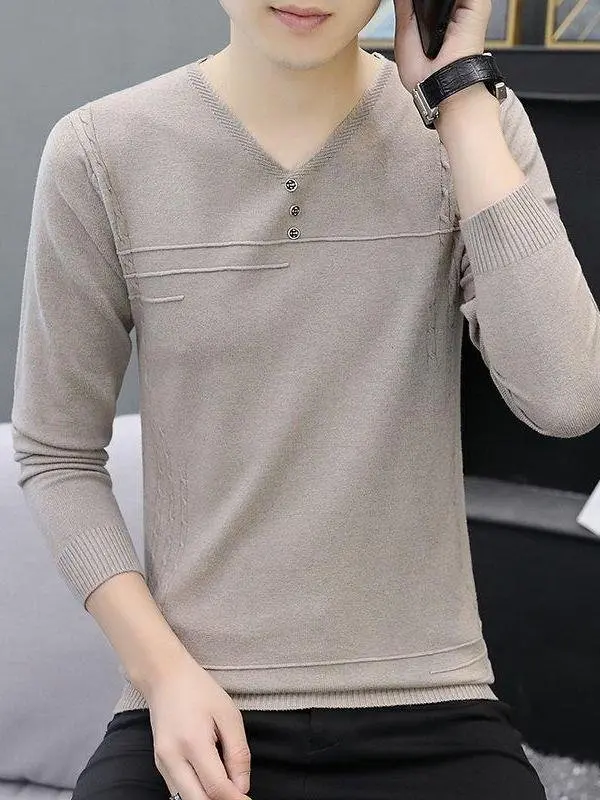 

Мужской модный универсальный тонкий трикотажный джемпер Slim Fit с длинным рукавом и V-образным вырезом, молодежный, трендовый, зима 2025