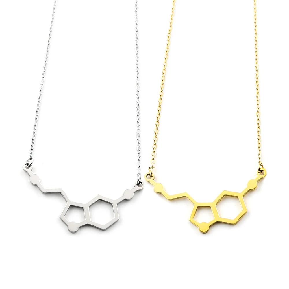 Science Serotonin Molecule Necklace Chemistry Structure Stainless Steel Necklaces Jewelry Gift for Student Scientist Chemistry