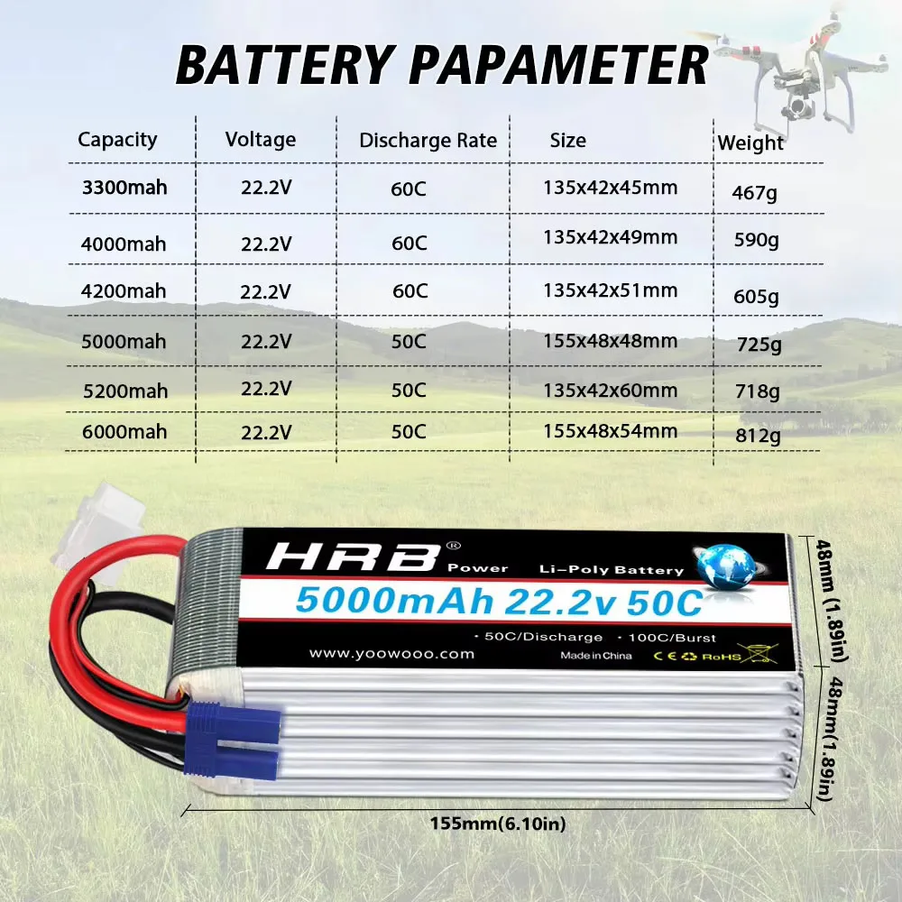 HRB 6S Battery 22.2v 6000mah 5000mah 4000mah 3300mah 1800mah 6S Lipo RC Battery with XT60 XT90 EC5 Plug for RC Car Helicopte