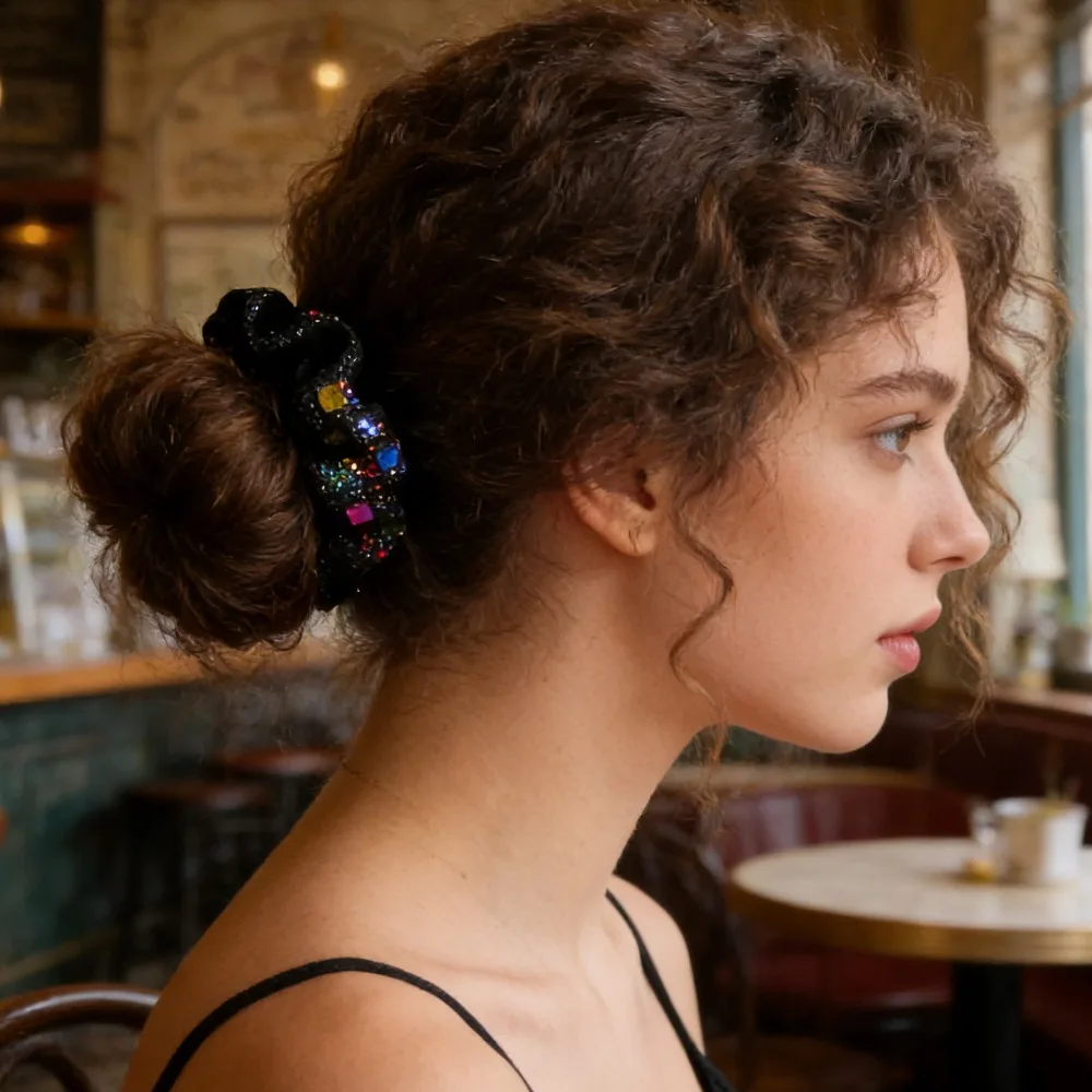 

Korean Sweet Temperament Chiffon Scrunchies, Retro Folded Oversize Hair Band for Women