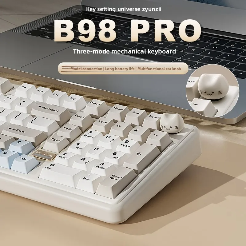 YUNZII B98PRO Mechanical Keyboard Wireless Tri Mode Support QMK/VIA with Multi-function Knob Office Office Gaming Keyboard