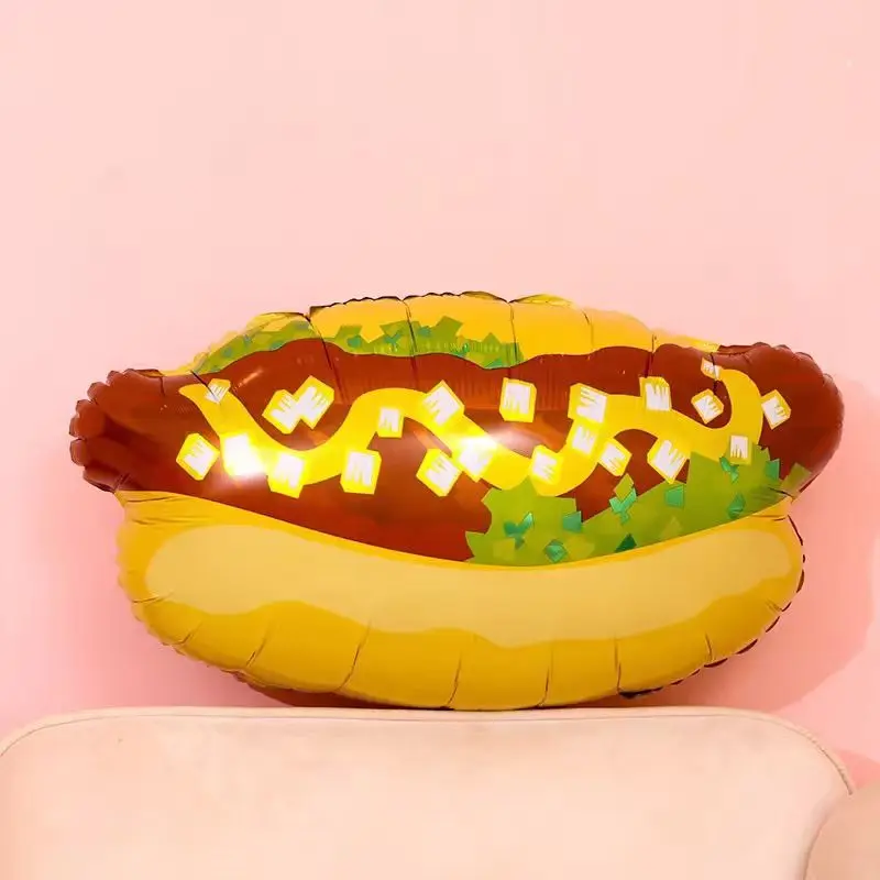 A large hot dog fast food themed aluminum foil balloon set, wedding dessert table/themed restaurant view 5