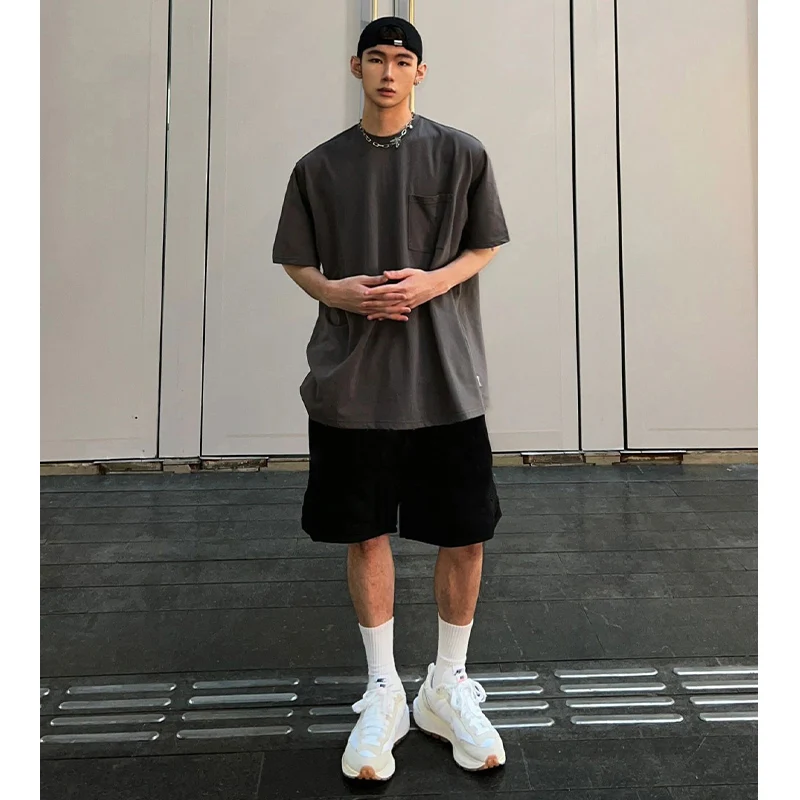

American High Street Color Sports Shorts Men Summer Trendy Oversize Casual Loose Drawstring Five-Quarter Pants