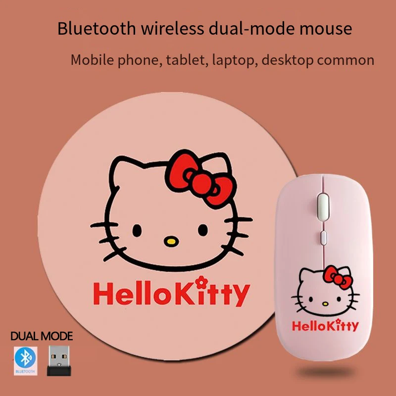 Sanrio Cinnamoroll Hello Kitty Kuromi Mouse Set Painted Mouse Pad Dual Mode Durable Mute Version Game Mouse Christmas Boy Gift