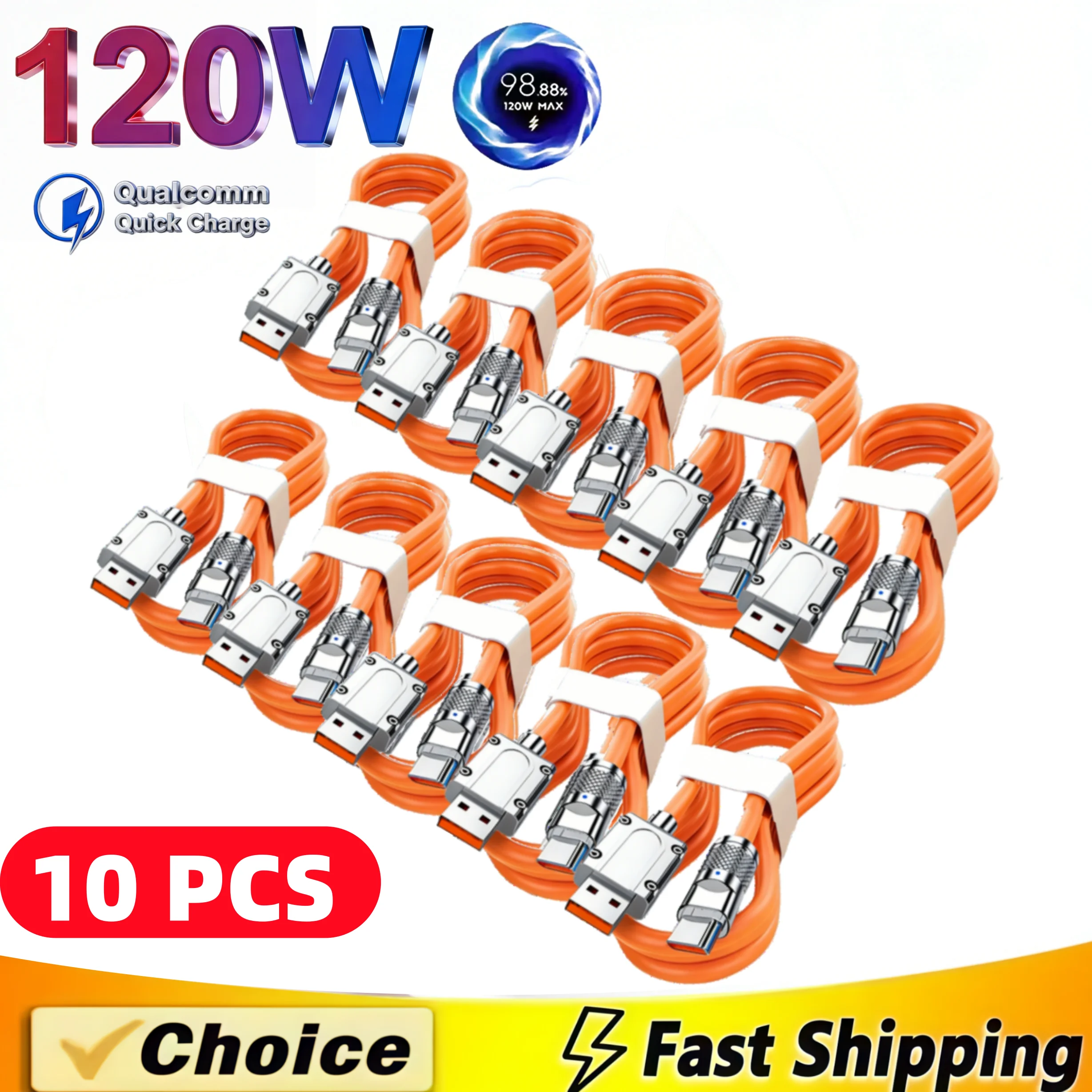 Image of 10 Stück 2026 Neues Kabel Schnellladung USB-Kabel USB-C Ladekabel für Huawei Samsung Xiaomi 120W 6A Superschnelles Laden Typ C
