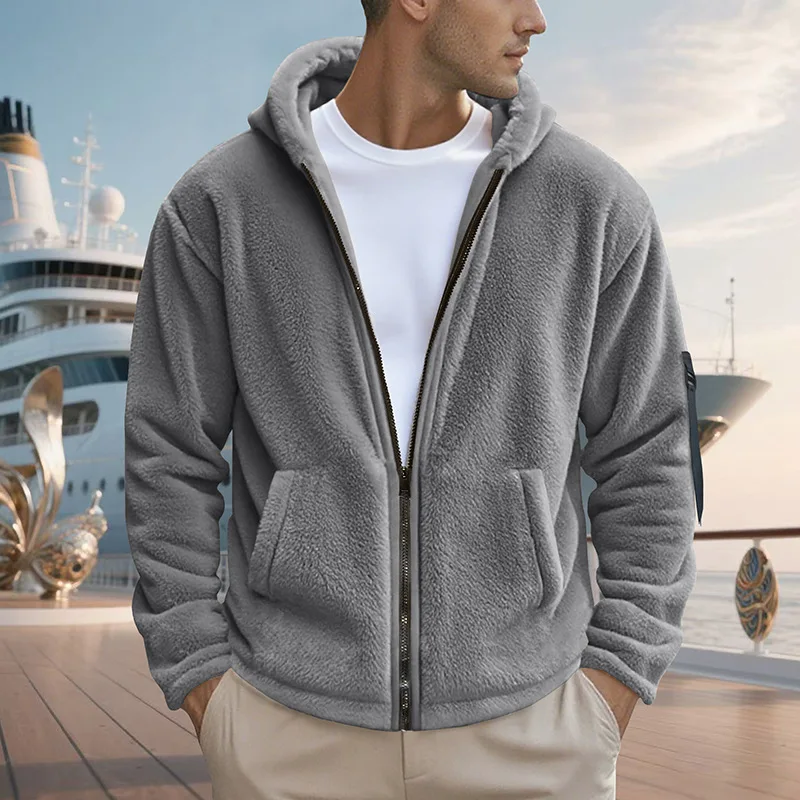 

Fashion Y2K Men's Winter Double-sided Arctic Velvet Thermal Hooded Zipper Casual Jacket Jacket