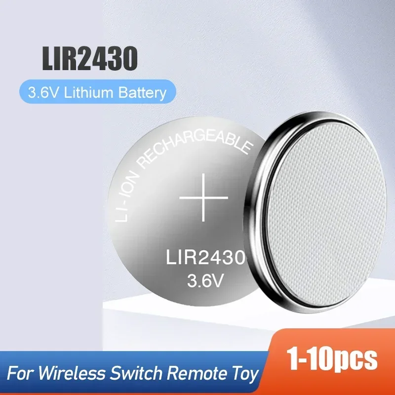 1-10PCS LIR2430 LIR 2430 3.6V Lithium Li-ion Rechargeable Battery For Car Key Remote Control Watch Toys Replace CR2430 PD2430