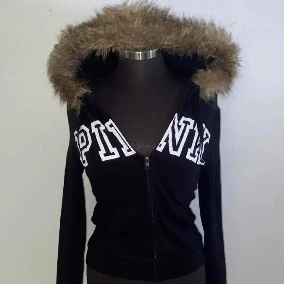 厚手のジッパー付きレディースフード付きスウェットシャツ,クラシック,レトロ,アメリカン,ゴシック,ヒップホップ,トレンディ,原宿,冬