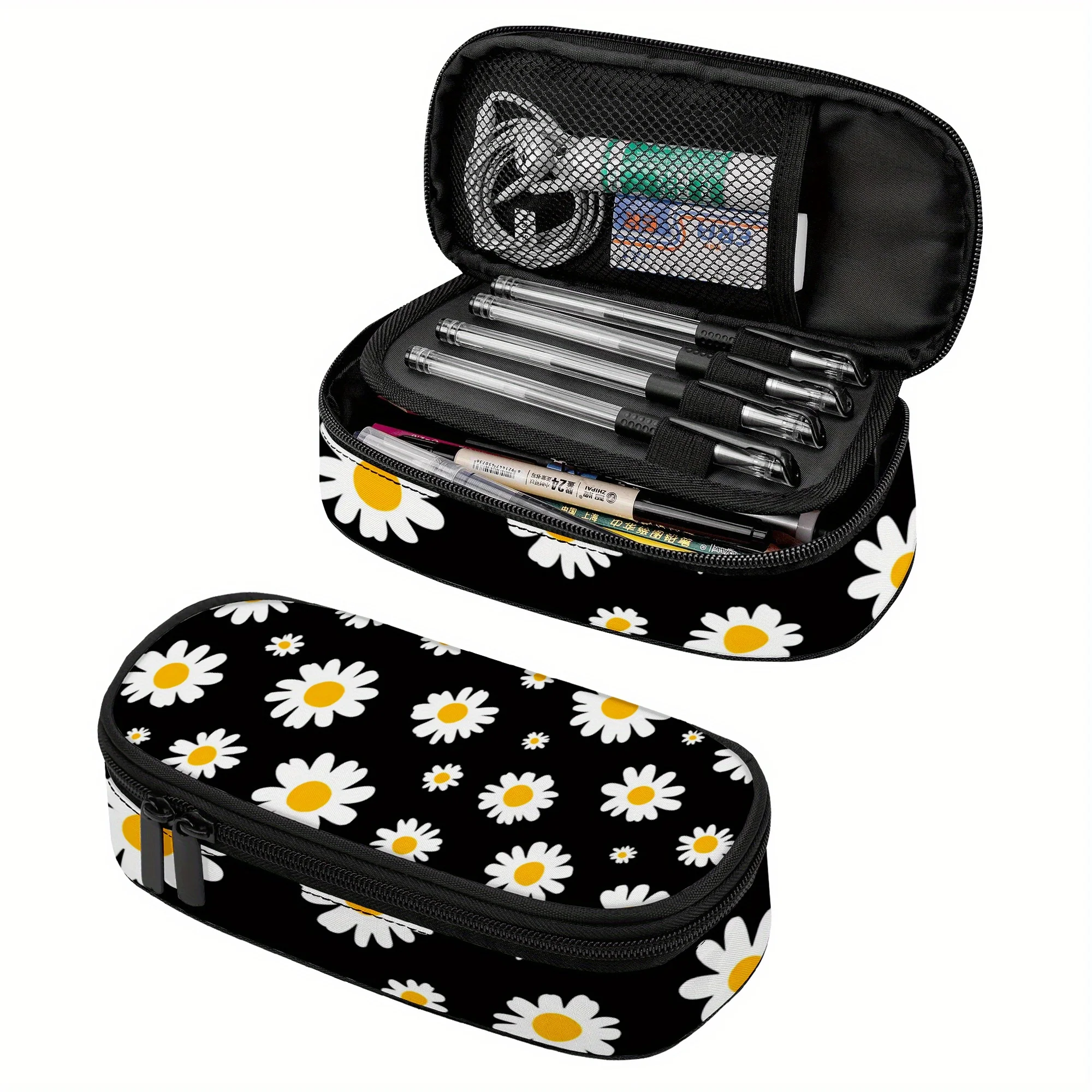 Daisy Bloom Pencil Case Zipper Compartment Petal Paradise Makeup Bag for School Supplies Travel School Stationery Storage
