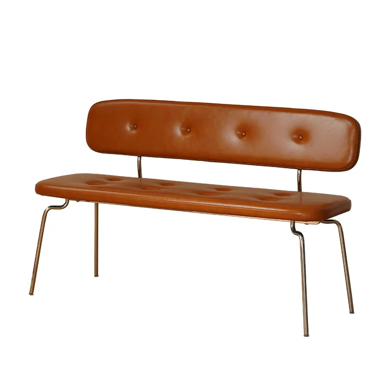 Nordic designer leather bench home retro stainless steel backrest bench shoe changing bench