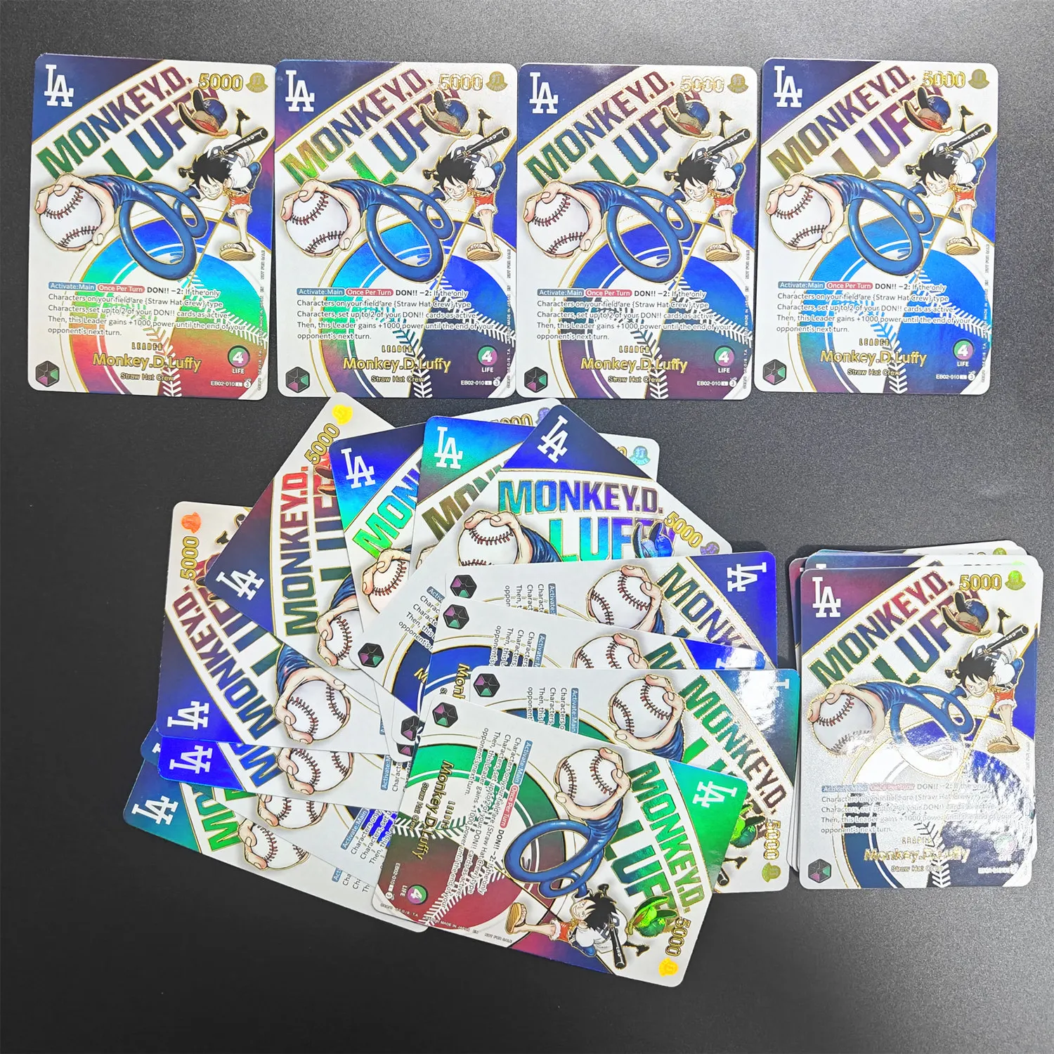 بطاقة Proxy OPCG قطعة واحدة Monkey.D.Luffy (010) (Dodgers x قطعة واحدة) EB02-010 قطعة واحدة من رقائق الرسوم المتحركة الترويجية