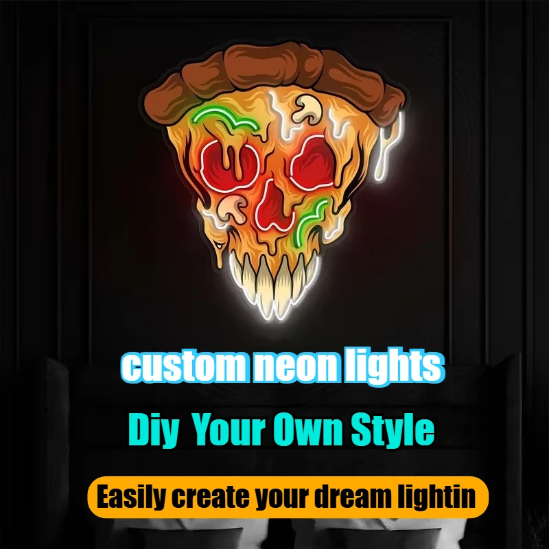 

Custom Neon Skeleton Pizza Neon Light, Personalized Wall Decoration, LED Light-up Sign, Ambient Light