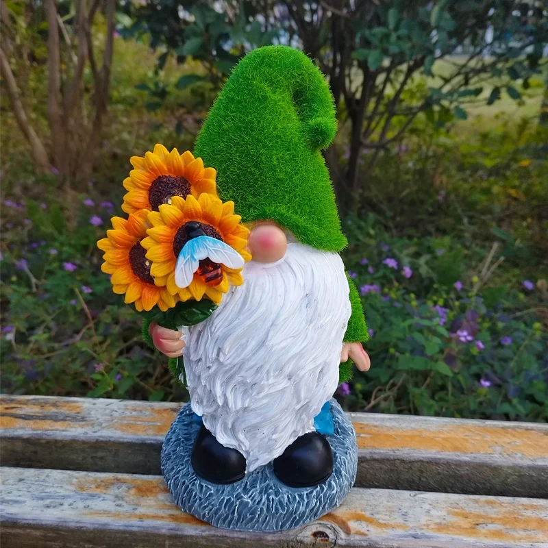 

Outdoor Garden Flocked Gnome Statues Sculpture Art Lawn Ornaments Collectible Figurine Sunflowers Patio Porch Decoration Gifts