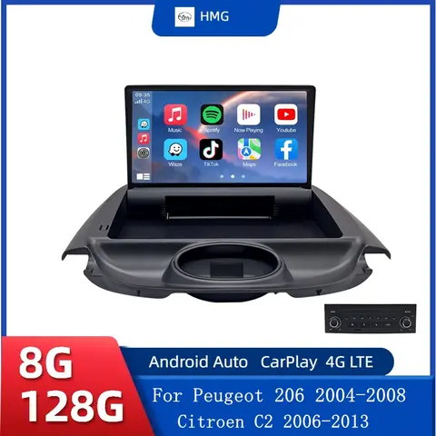 Radio de coche HMG para Peugeot 206 2004-2008 para Citroen C2 2006-2013 inalámbrico CarPlay Android Auto sistemas inteligentes autoradio
