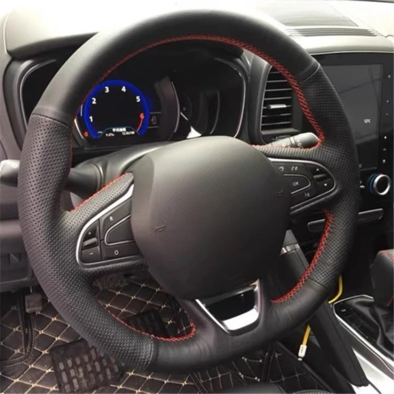 

Для Renault Kadjar Koleos Megane Talisman Scenic Espace 2015-2018 прошитый вручную черный чехол на руль из натуральной кожи автомобиля